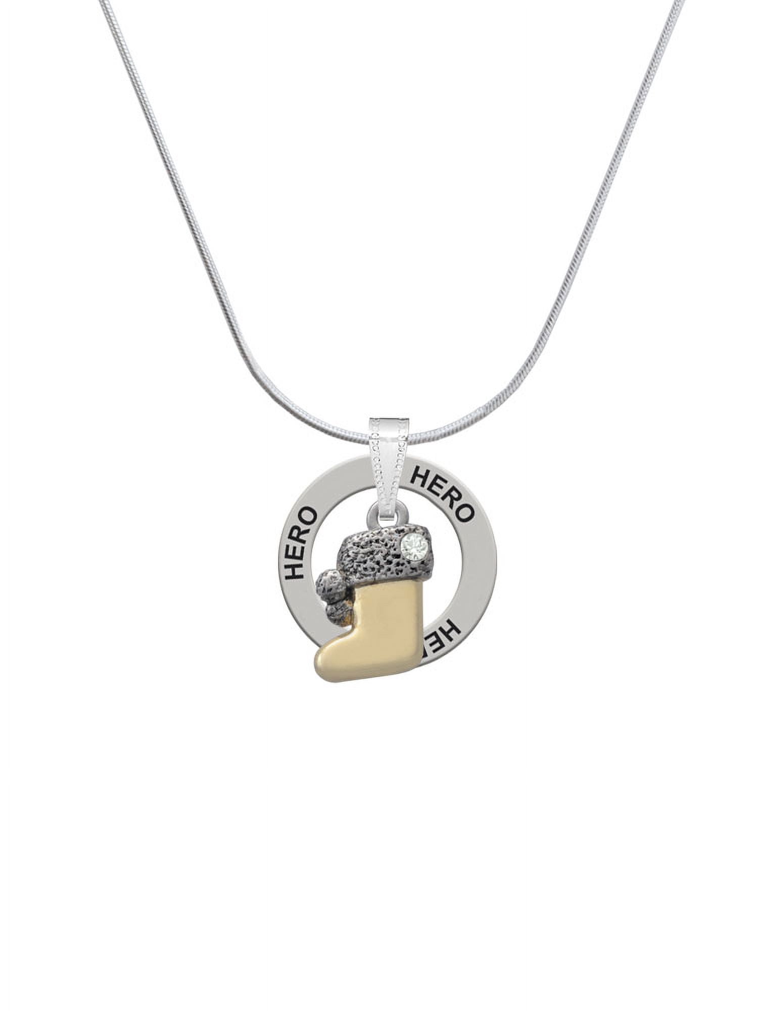 Delight Jewelry Two-tone 3-D Stocking with Clear Crystal Hero Ring Charm Necklace, 18"