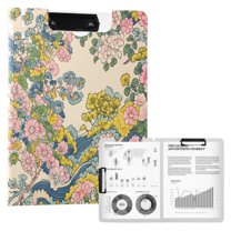FORMRS A4 Clipboard Folder with Pen Holder Horizontal Foldable School Office Binder, Pink Floral Wave