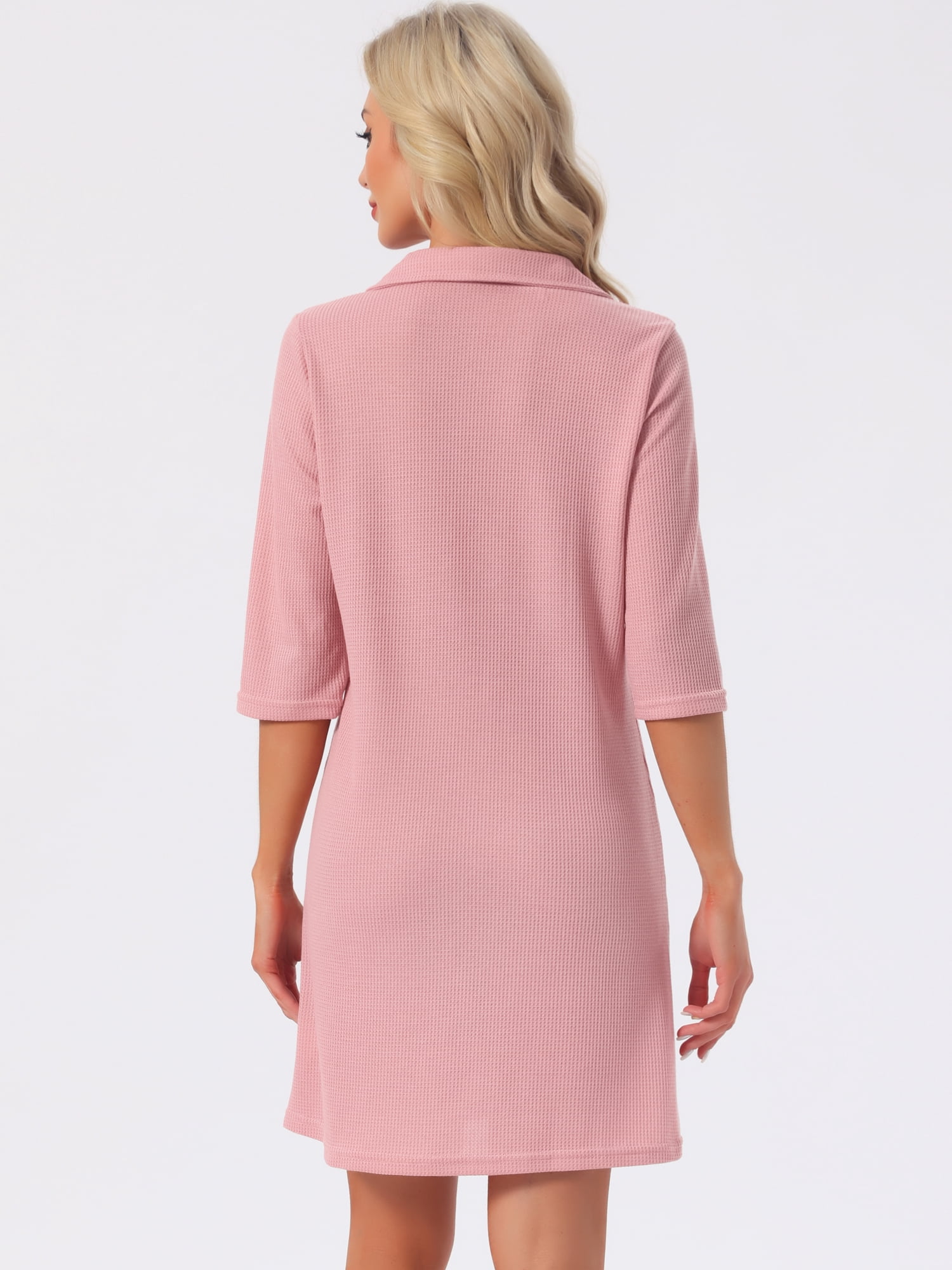 DARING DIVA Women's Zipper Robes Waffle 3/4 Sleeves Bathrobe House Coat XS Pink