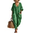 thumbnail image 2 of Womens Jumpsuit Casual 3/4 Sleeve V Neck Loose Long Pants with Pockets Summer Flowy Green S, 2 of 4