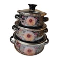thumbnail image 1 of Tnarru 3 Pieces Enamel Stockpots Set with Handles Cookware Lightweight Kitchen with Lids Mini Cooking Pots Set for Buffet Restaurant, 1 of 8