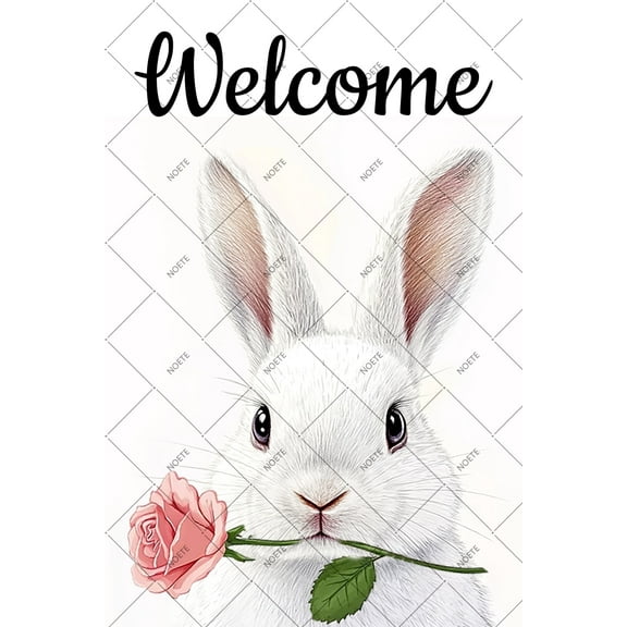 Noete Vintage Easter White Tin Sign - 8x12 inch Bunny Decorations with Primitive Country Design for Wall, Yard, Garden - Fun Bunny Decor Gift for Women & Girls