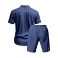 thumbnail image 5 of Ceisia Men's Linen Blend Striped 2 Piece Outfit Short Sleeve Button Down Shirt And Casual Shorts Set Navy XXL Gift, 5 of 9
