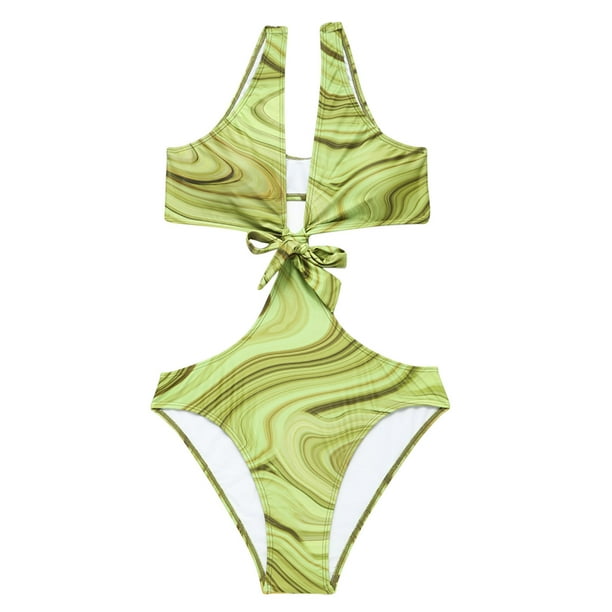 skpabo Sexy Tie Criss Cross Plunge One Piece Thong Swimsuit High Cut Brazilian Bathing Suit S