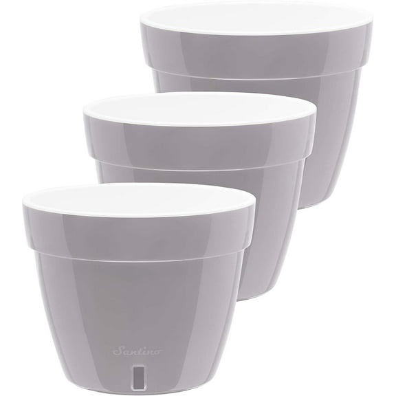 DecoPots - 3 Pack - 7.9 Inch - Self Watering Planter - Modern Flower Pot with Water Level Indicator - 6.3" Tall - for All House Plants, Flowers, Herbs Diameter 7.9", Grey - White