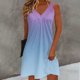 thumbnail image 2 of Vestido Largo de Manga Larga para las Mujeres Cuello en V Plisado Impresión sin Posicionamiento con Tela Elástica, Vestido Casual de Cintura Elástica para Uso Diario Y de Playa, 2 of 7
