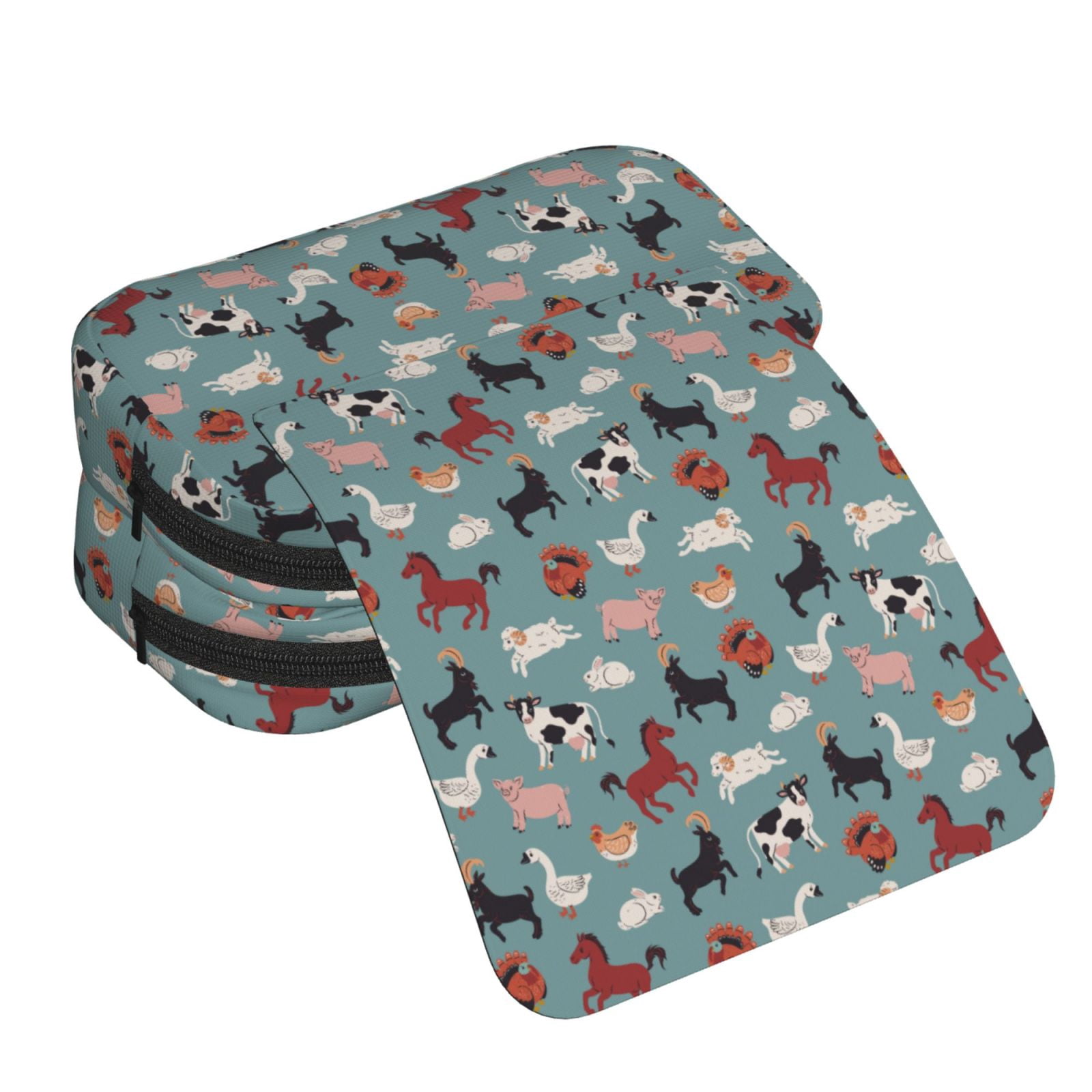 Rateoe Farm Animals 1 Pattern Double Clamshell Pen Case, Storage Organizer with Two Zipper Compartments– Holds Up to 50 Pencils & Pens