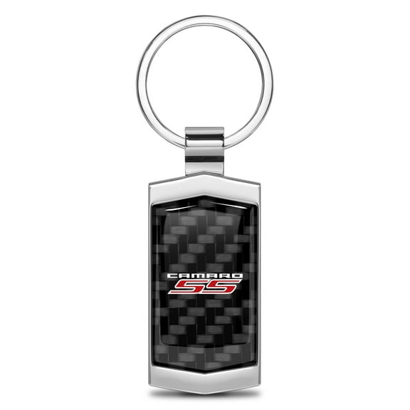iPick Image for Chevrolet Camaro SS Real Black Carbon Fiber Chrome Metal Case Key Chain, Official Licensed
