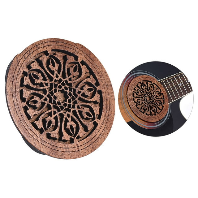 Graflsoa Mahogany Sound Hole Cover for 10cm Folk Guitars - Feedback Reducer & Decorative Protector with Soft Foam Edge