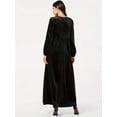 thumbnail image 4 of Women'S Velvet Maxi Dress Casual Solid Color High Waist Long Sleeve Fall Winter Flowy Gown Black L, 4 of 7