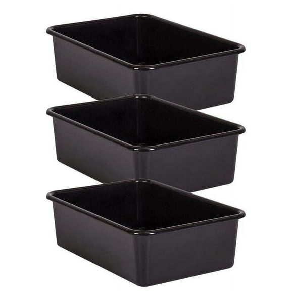 Plastic Storage Bin, Black - Large - Pack of 3