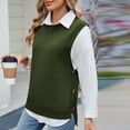 thumbnail image 4 of XUNKUSGA Womens Sweaters Casual Versatile Solid Color Sleeveless Knit Sweater Loose Crew Neck Sweater Vest Women Fashion Side Slits with Button Vest Tops for Women S-XL Green, 4 of 8