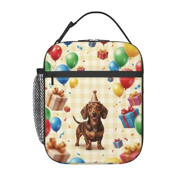 Dog Insulated Lunch Bag Reusable Lunch Box For Women Men Leakproof Thermal Meal Prep Tote With Clip-on Buckle Handle Side Mesh