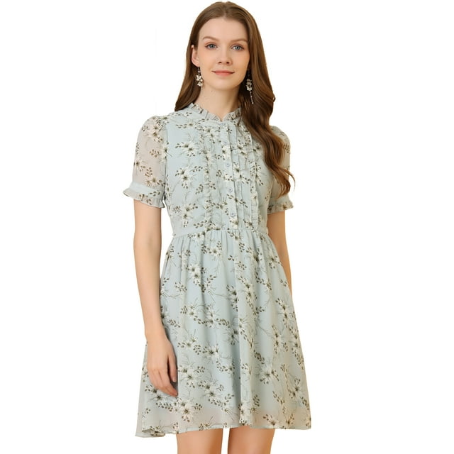 INSPIRE CHIC Robe en Mousseline pour Femme à Manches Courtes Bouffantes, Décor à Volants Floraux