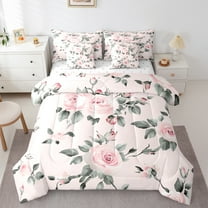 Manfei Cartoon Floral 7-Piece Twin Bedding Sets,Pink Kawaii Flower Bedding Comforter Set,Natural Plant Sheet Sets For Children,Super Cozy Room Decor