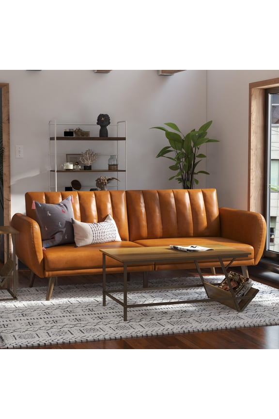 Brittany Futon, Camel Faux Leather
