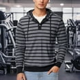 thumbnail image 2 of XIAONU Mens Hoodies Trendy Striped Print Drawstring Button Hoodie Loose Long-Sleeved Pullover Hooded Sweatshirt, 2 of 8