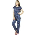 thumbnail image 3 of Bimba Women Cotton Night Wear Pajama Set Short Sleeve Shirt with Pyjamas- Blue, 3 of 6
