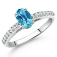 thumbnail image 2 of 10K White Gold Swiss Blue Topaz and White Lab Grown Diamond Soitaire Engagement Ring for Women (1.18 Cttw, Oval Checkerboard 7X5MM, Gemstone November Birthstone, Available in Size 5, 6, 7, 8, 9), 2 of 4