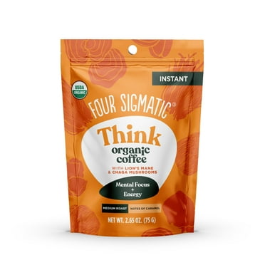 Organic Instant Coffee Powder by Four Sigmatic | Arabica Instant Coffee with Lion's Mane, Chaga and Rhodiola | Mushroom Coffee Instant Mix for Better Focus and Immune Support | 30 Serving Canister