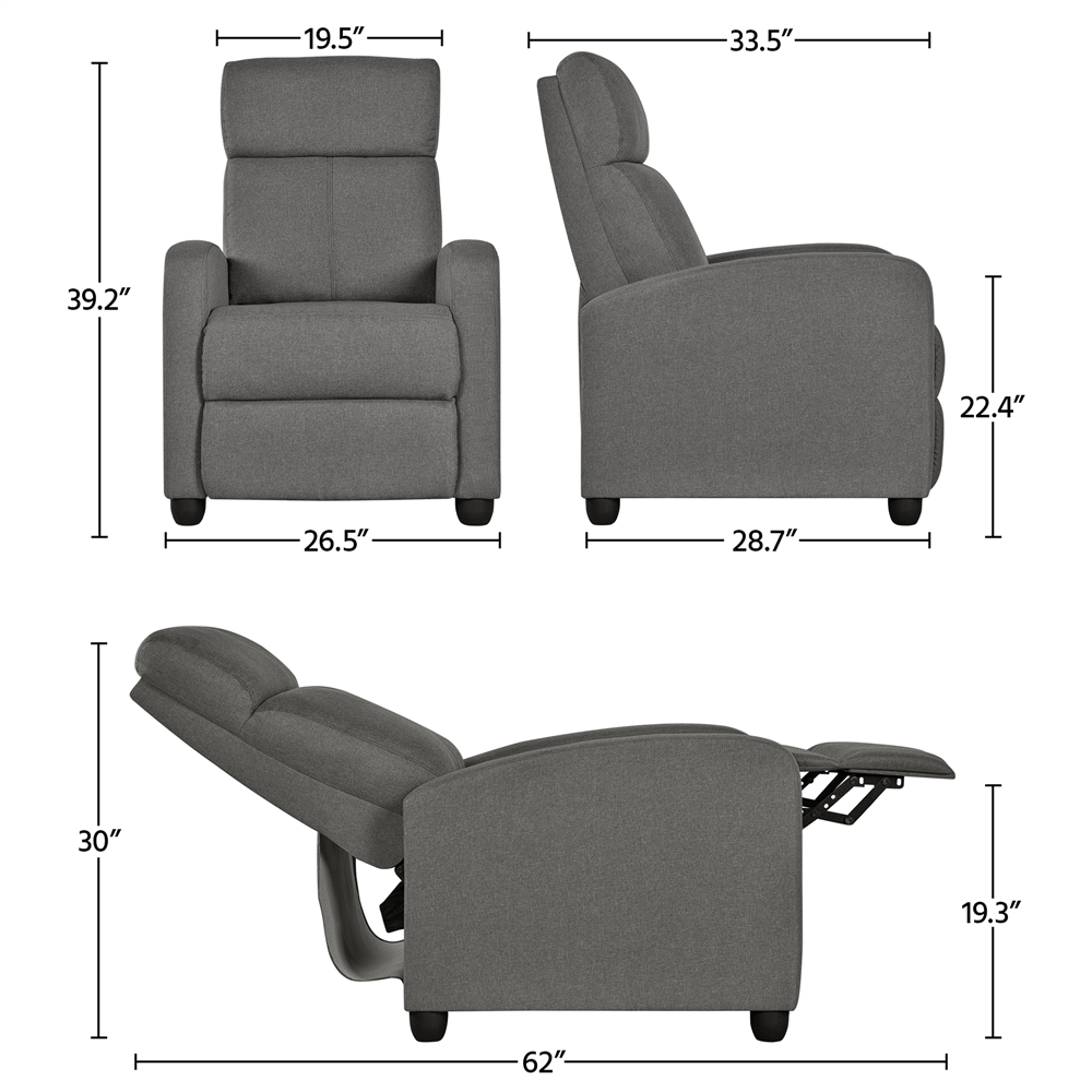 Renwick Fabric Push Back Theater Recliner, Gray photo 5