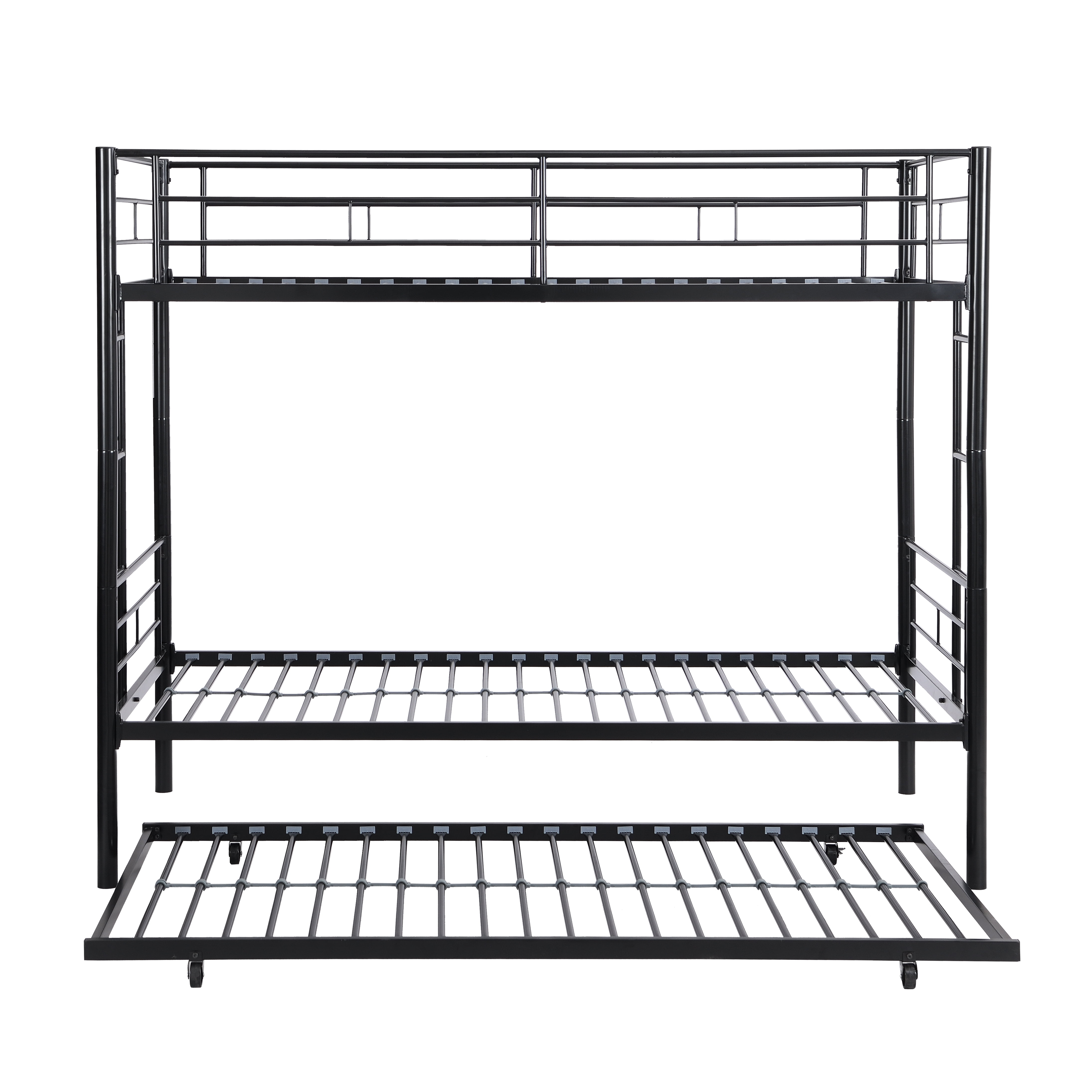 Twin Over Twin Metal Bunk Bed with Trundle Black