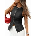 thumbnail image 2 of Denim Vest for Women Sleeveless Strechy Jean Vest Top Button Down Crewneck Casual Summer Western Waistcoat Black Grey M, 2 of 9