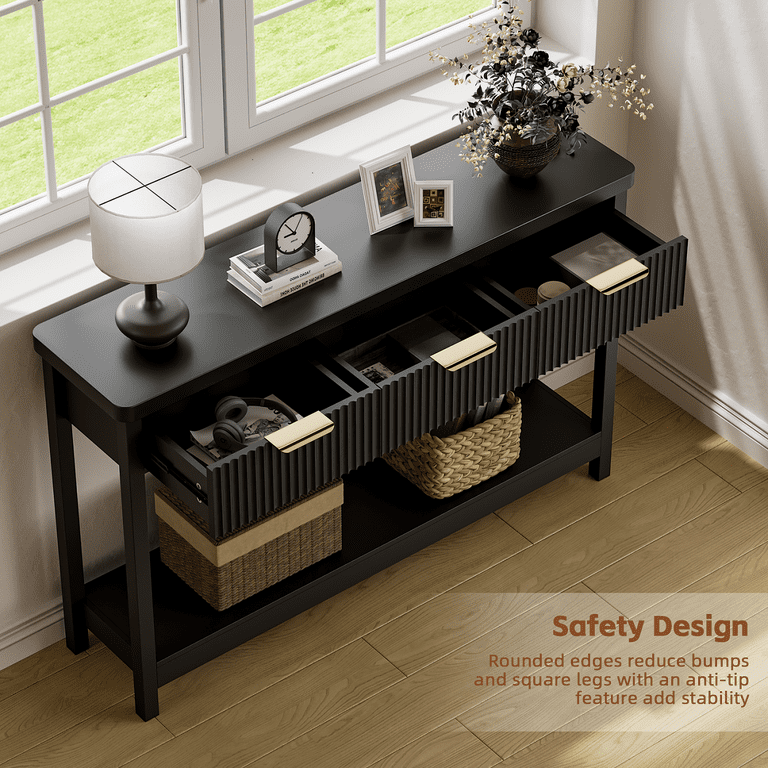 Aufeile 51" Console Table with Fluted Design and Drawers, Black photo 7