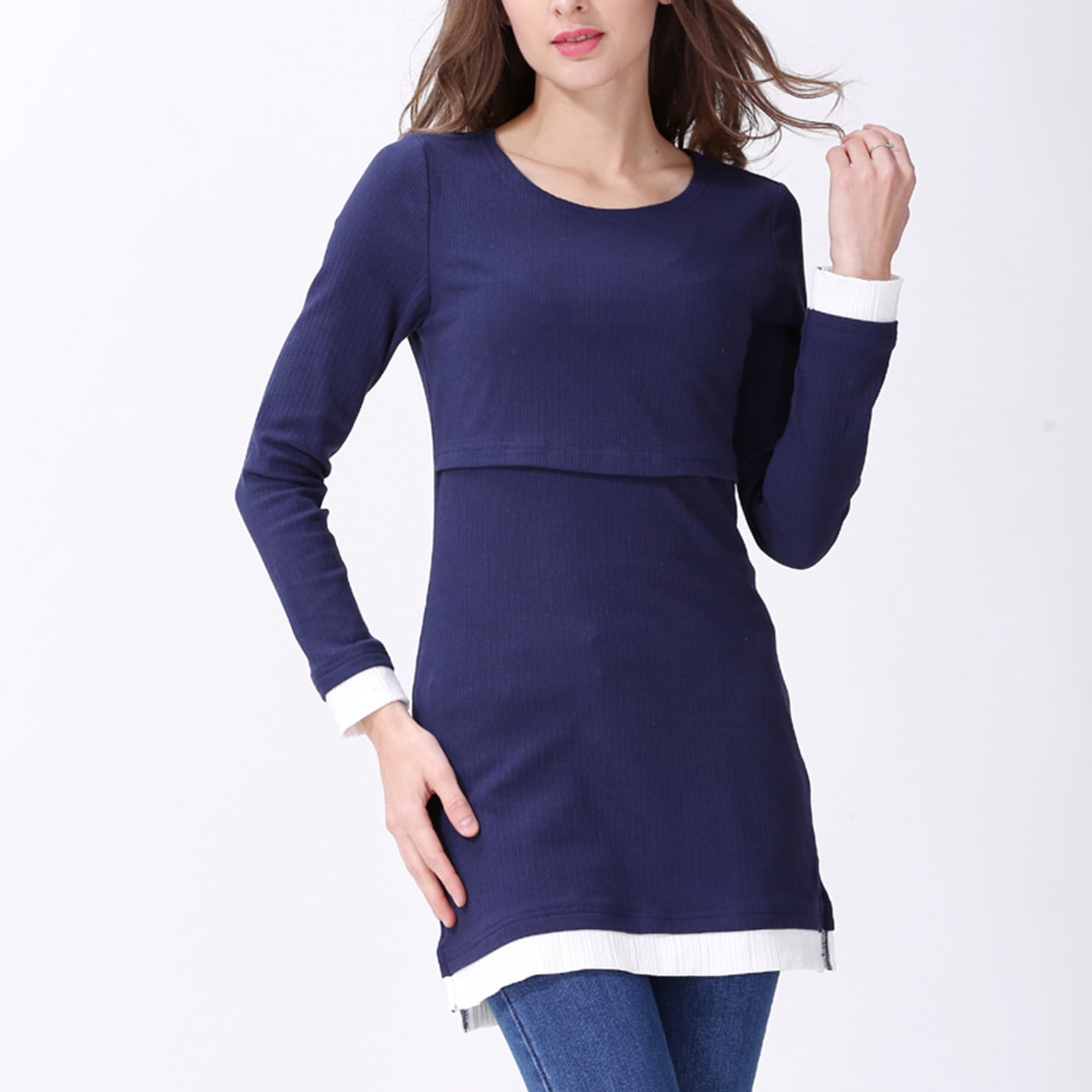 Dxzfnsa Womens Maternity Clothes Long Sleeve Maternity Tops Women Fashion Solid Color Long Sleeve Breastfeeding Blouses Round Neck Pregnancy Clothes