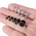 thumbnail image 6 of K-KED 1/5Pair Black Flat Round Barbell Plug Earrings Stainless Steel Dumbbell Ear Stud-14mm-Black-5pairs, 6 of 6
