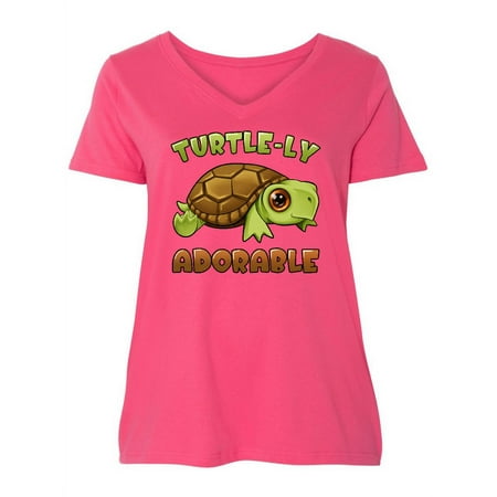 

Inktastic Turtle-ly Adorable Cute Turtle Women s Plus Size V-Neck