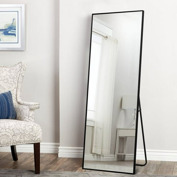 NeuType Noir Floor Mirror avec Support Grande Longueur Miroir Moderne Mural Miroir 65" x 22"