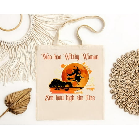 vintage Witchy woman Bag for song lyrics  Halloween Bag gift for fans of eagle  Witch flying in sky  The soft-style t-Bag  comfortable material  Tote Bag Beautiful.-TH14886