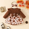 thumbnail image 2 of Generic Baby Strip Long Sleeve Peplum Bow Dress Turkey Dress with Crotch Breathable Comfortable Autumn Winter Clothes for Holiday Party （9-12 Months Brown）, 2 of 8
