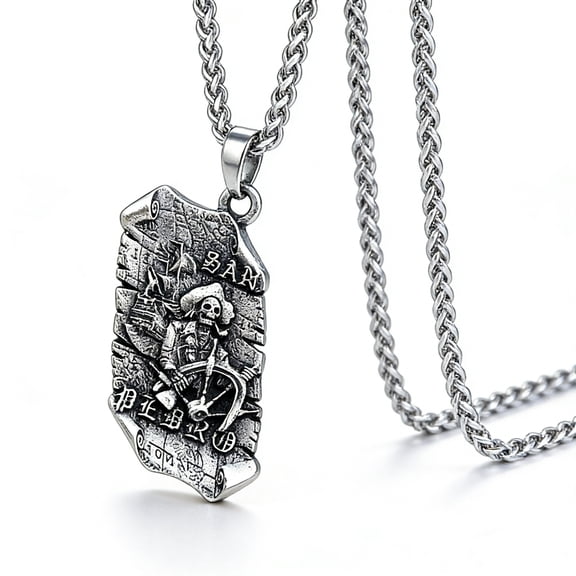 ZMY Home Skull Necklace Gothic Stainless Steel Jewelry Cool Long Chain Skeleton Captain of Pirate Pendant Necklaces