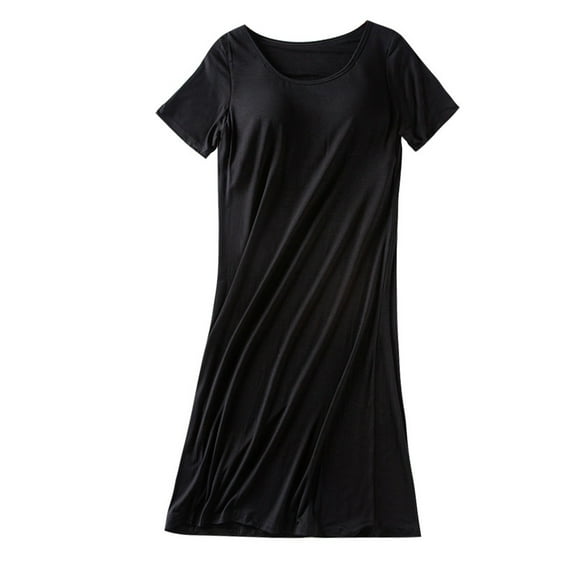 CAICJ98 Nightgowns for Women Women's Casual Loose Chest Pad Mid Length Summer Short Sleeved Pajamas Bottoming Dress Night Shirt Women Sleepwear L,Black
