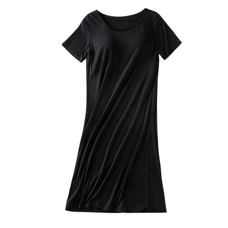 

ZRBYWB Women Sleepwear Women s Casual Loose Chest Pad Mid Length Summer Short Sleeve Pajamas Bottoming Dress Nightdress For Women