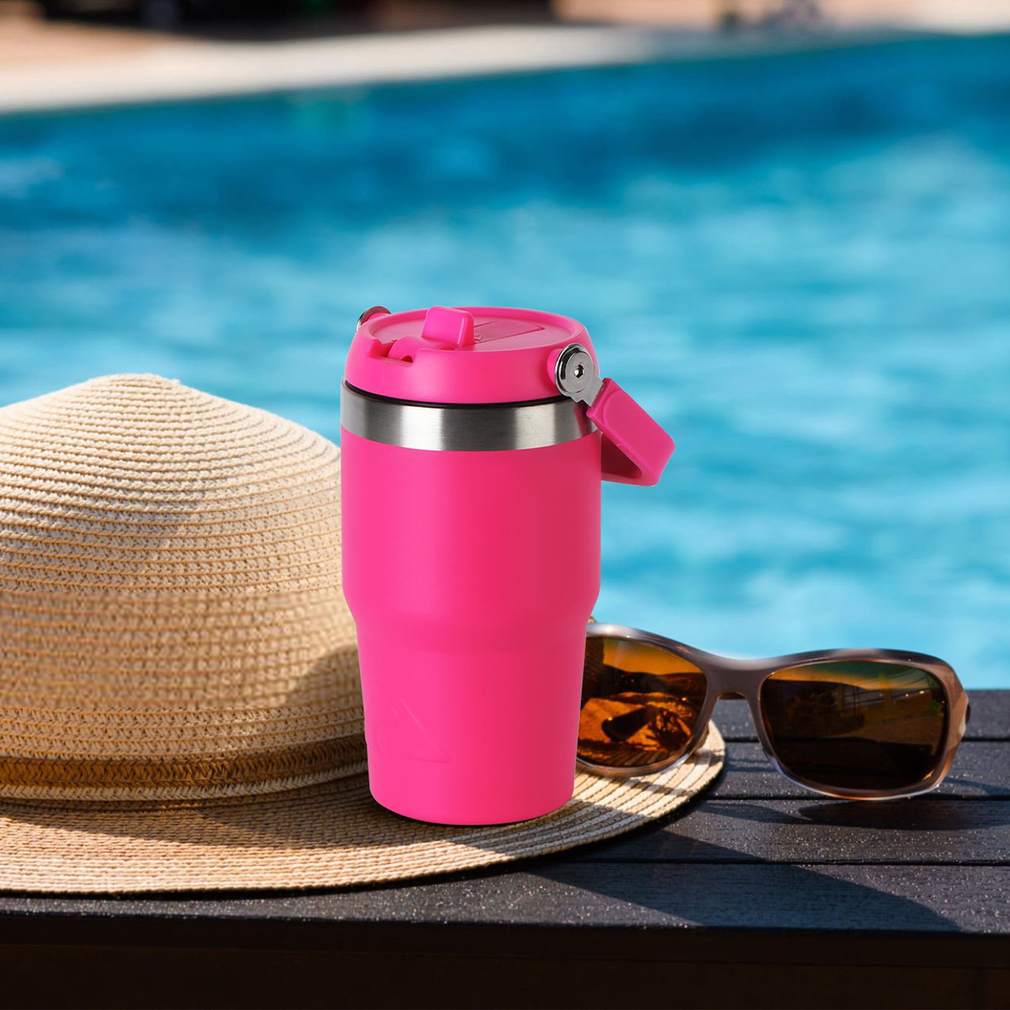 Ozark Trail 18 oz Insulated Stainless Steel Tumbler with Swivel Handle,Hot Pink