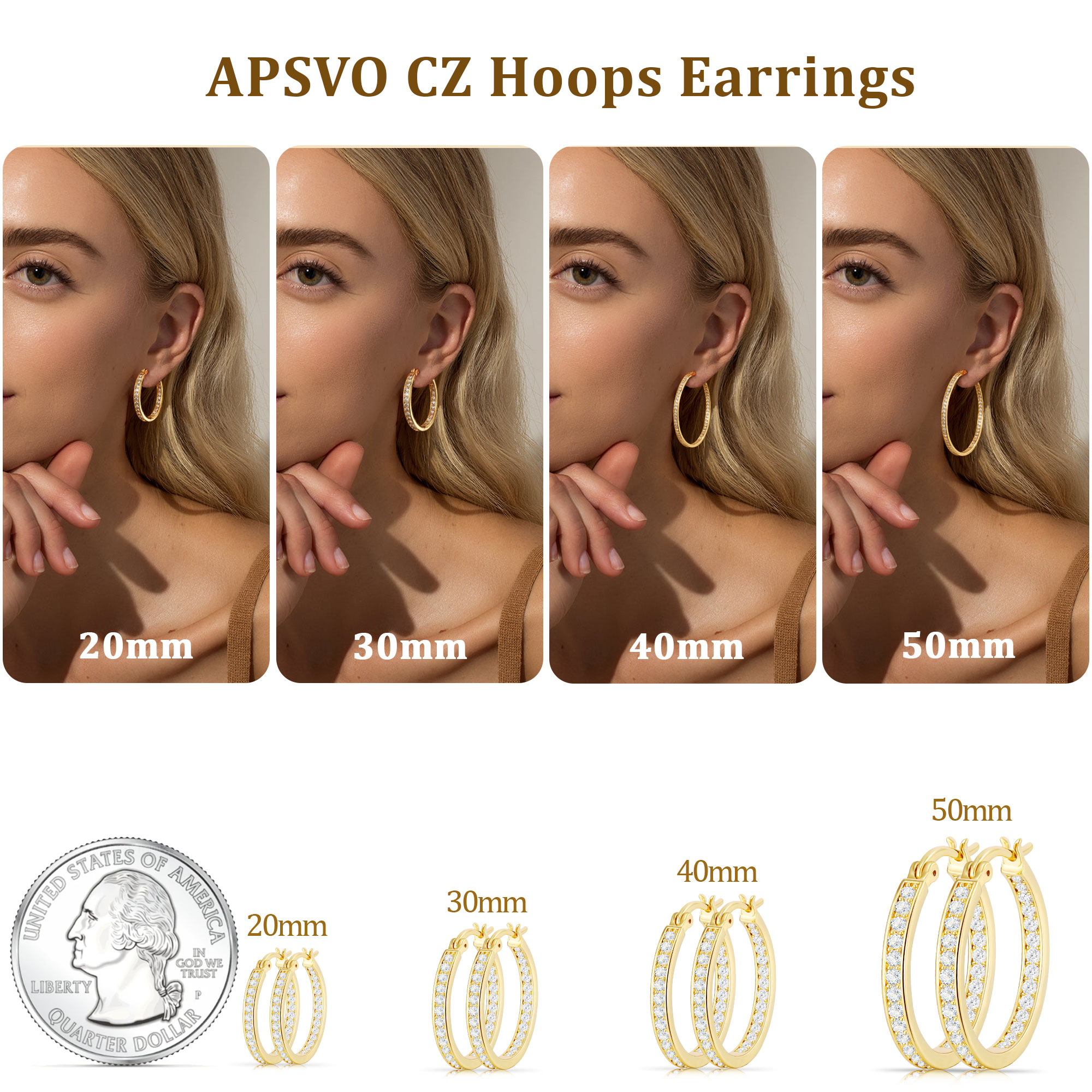 APSVO 2-Pair 18K Gold Plated Hoop Earrings with CZ photo 3