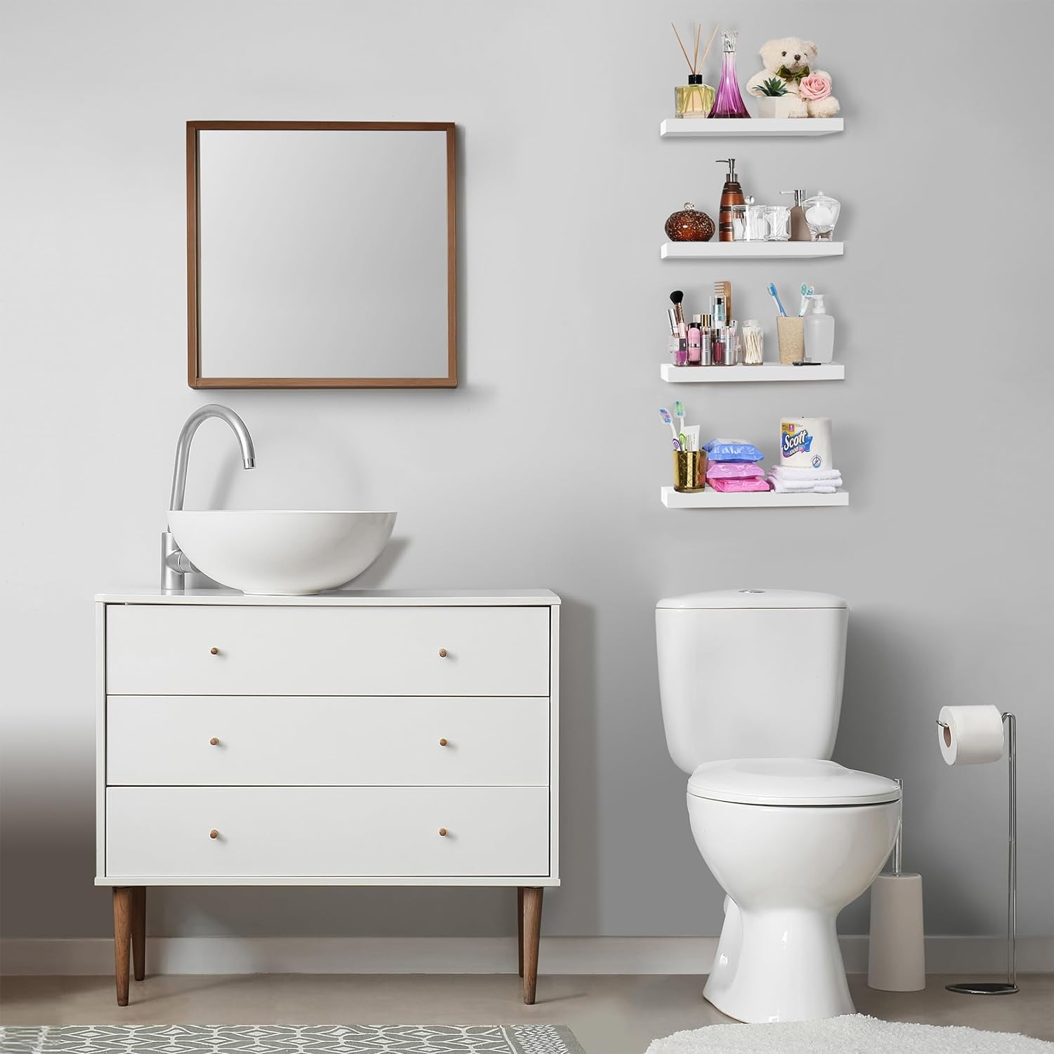 Sorbus Floating Shelves, Wall Shelves for Bedroom, Kitchen, Living Room, Bathroom Shelves Over The Toilet (4-Pack)