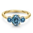 thumbnail image 3 of Gem Stone King 18K Yellow Gold Plated Silver Ring Persian Blue Moissanite and Moissanite Persian Blue (1.84 Cttw), 3 of 6
