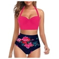 thumbnail image 4 of YWDJ Womens Bathing Suits 2 Piece Bikini High Waisted Halter Hawaiian Sunflower Print Beach Beachwear Fashion Swimsuit Women Bikini Sets Bathing Suit Tankini Bathing Suits for Women 40-Hot Pink L, 4 of 5