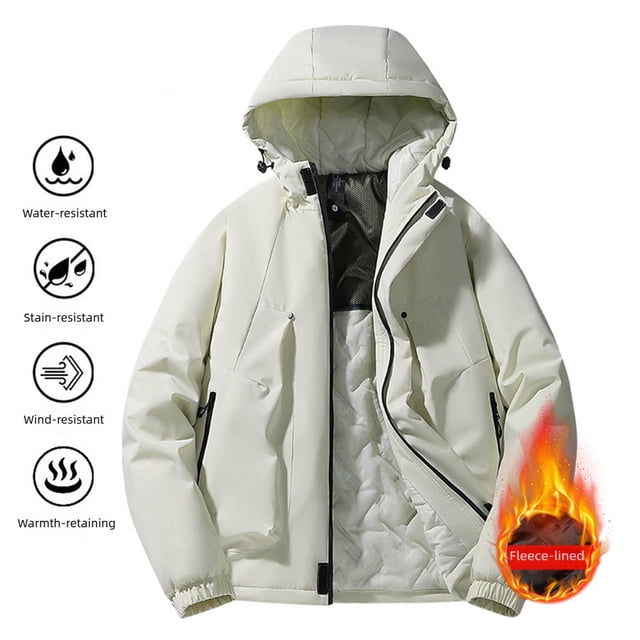 Ceisia Men's solid color warm hooded zipper parka pocket outerwear Gift
