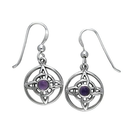 Jewelry Trends Sterling Silver Celtic Quaternary Knot Dangle Earrings with Purple Amethyst