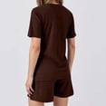 thumbnail image 4 of WMTBSRSW Womens Summer 2 Piece Outfits Lightweight Casual Ribbed Knit Short Matching Clothing Set Solid Comfy Crewneck T Shirts and Shorts Coffee M, 4 of 8