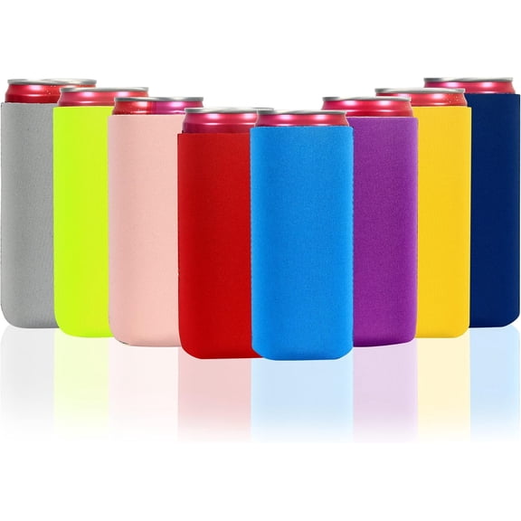 8 Pcs Slim Can Coolers Sleeves For 12oz Slim Beer & Hard Soda, Tall Skinny Can Cooler Holder Colorful Neoprene Bottle Insulator Perfect For Christmas Parties Valentines Day Gift (Pure)