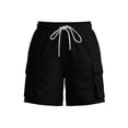 thumbnail image 5 of Women's Bermuda Shorts Cargo Elastic Drawstring Knee Length Shorts Casual Loose Yoga SweatShorts with 4 Pockets Black, 5 of 6