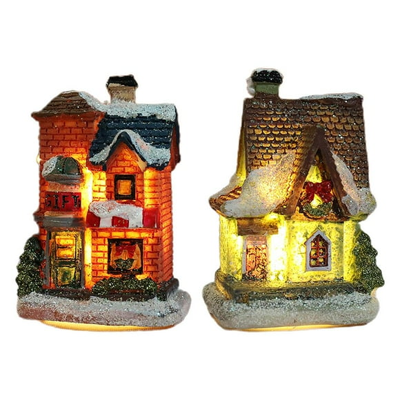 Snow House LED Resina Village Farmhouse Set Decoración para Adorno