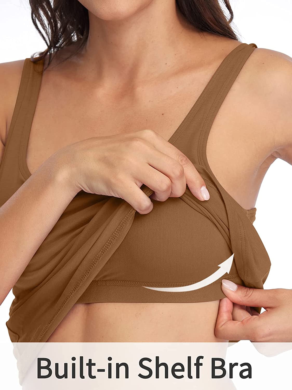 Women's Camisole Cotton Tank Top with Shelf Bra Adjustable Wide Strap Basic  Undershirt 