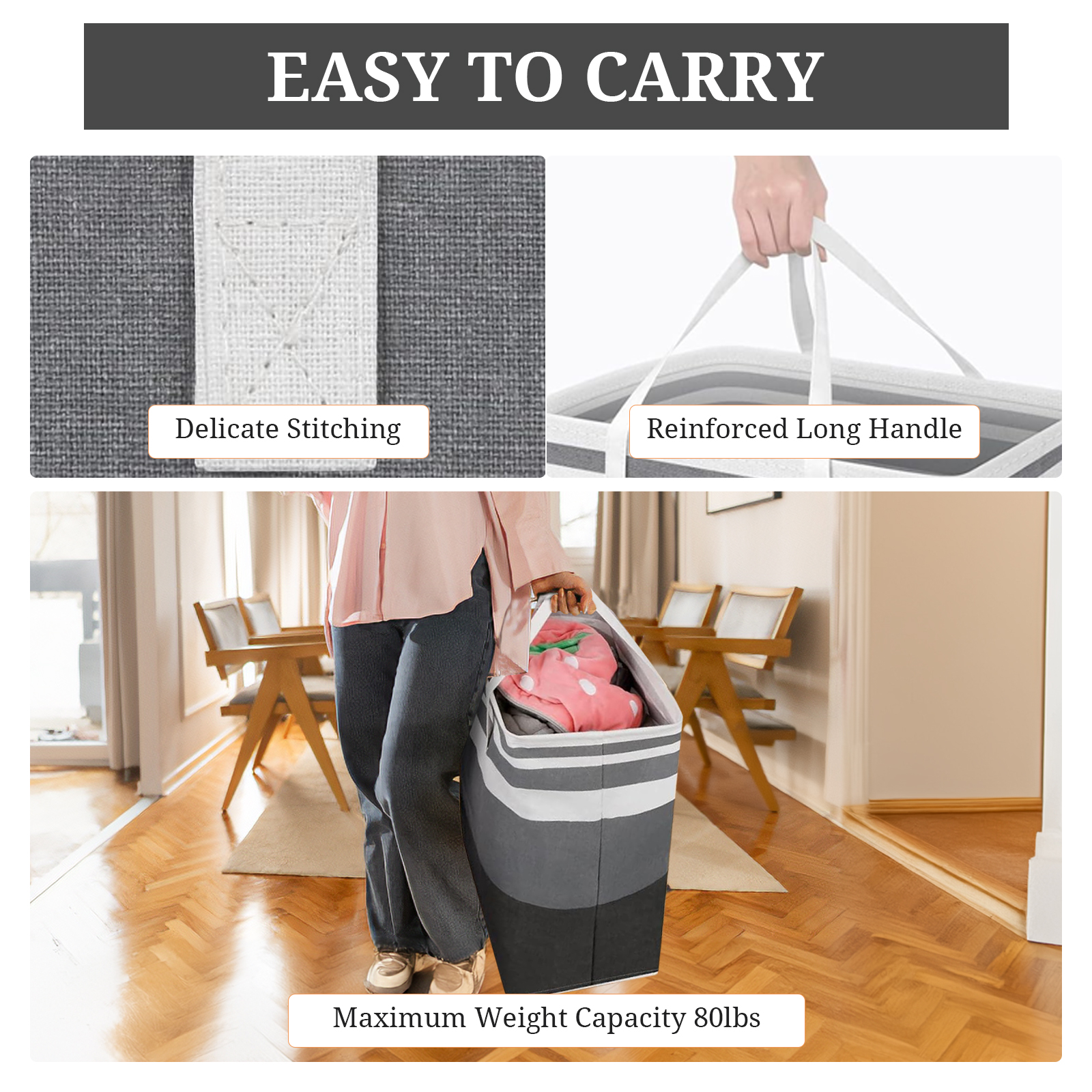 Torio 2-Pack Collapsible Laundry Hampers, 75L, Gray photo 4